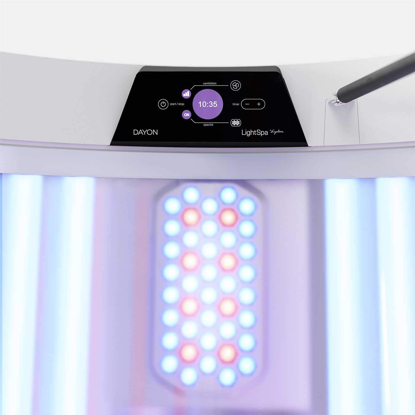 DAYON LightSpa Hybrid Heimsolarium Close-up der einfachen Touchpad-Bedienung des Heimsolariums